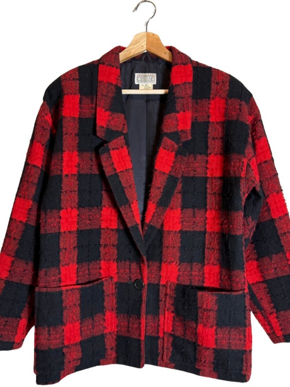 Vintage Neiman Marcus NM Club Buffalo Plaid Blazer Suit Jacket Womens Medium Red